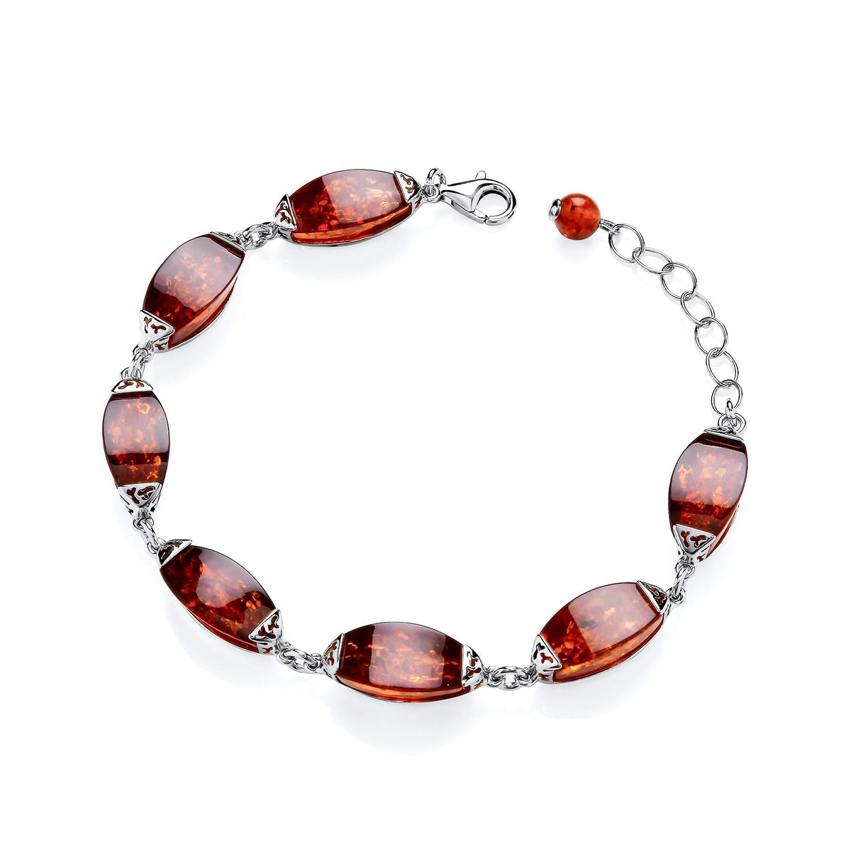 Sterling Silver Natural Baltic Amber Elongated Oval Bracelet