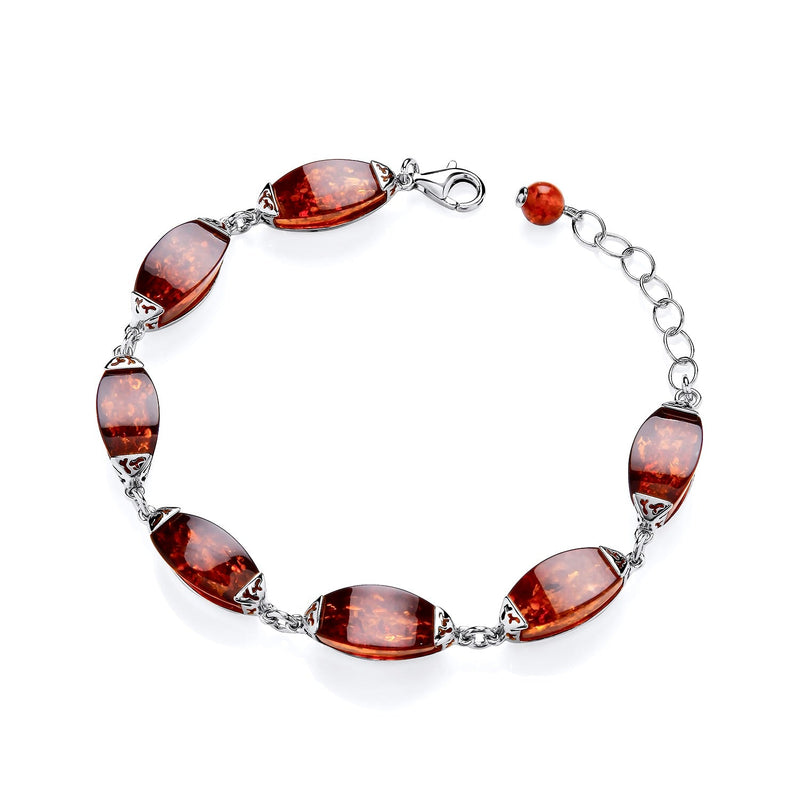Sterling Silver Natural Baltic Amber Elongated Oval Bracelet