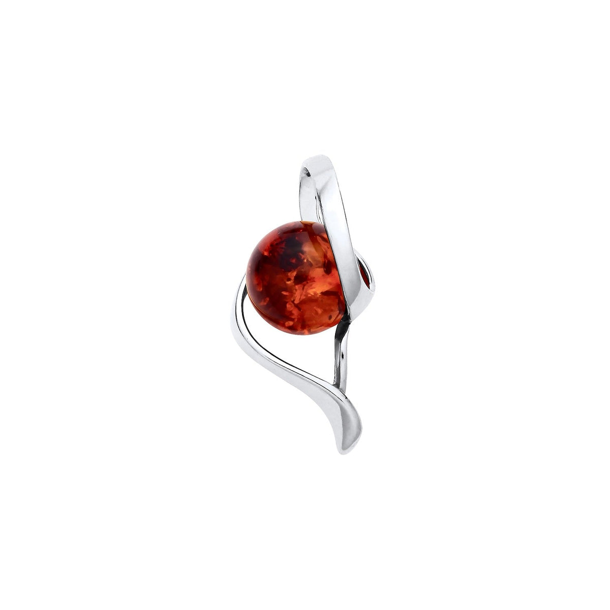 Sterling Silver Natural Baltic Amber Round Cabochon Sweep Pendant