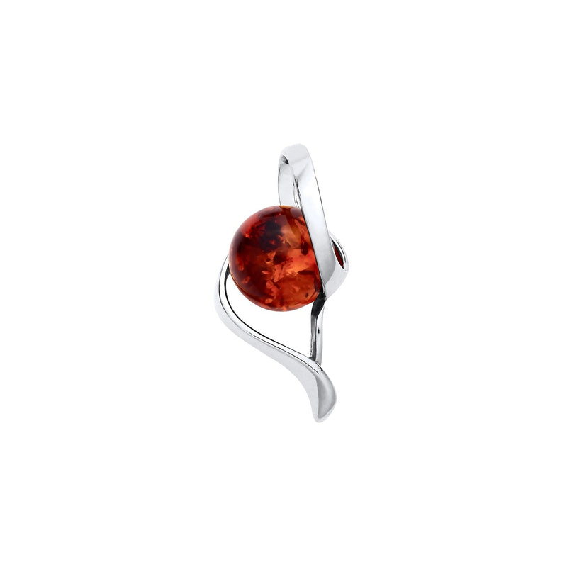 Sterling Silver Natural Baltic Amber Round Cabochon Sweep Pendant