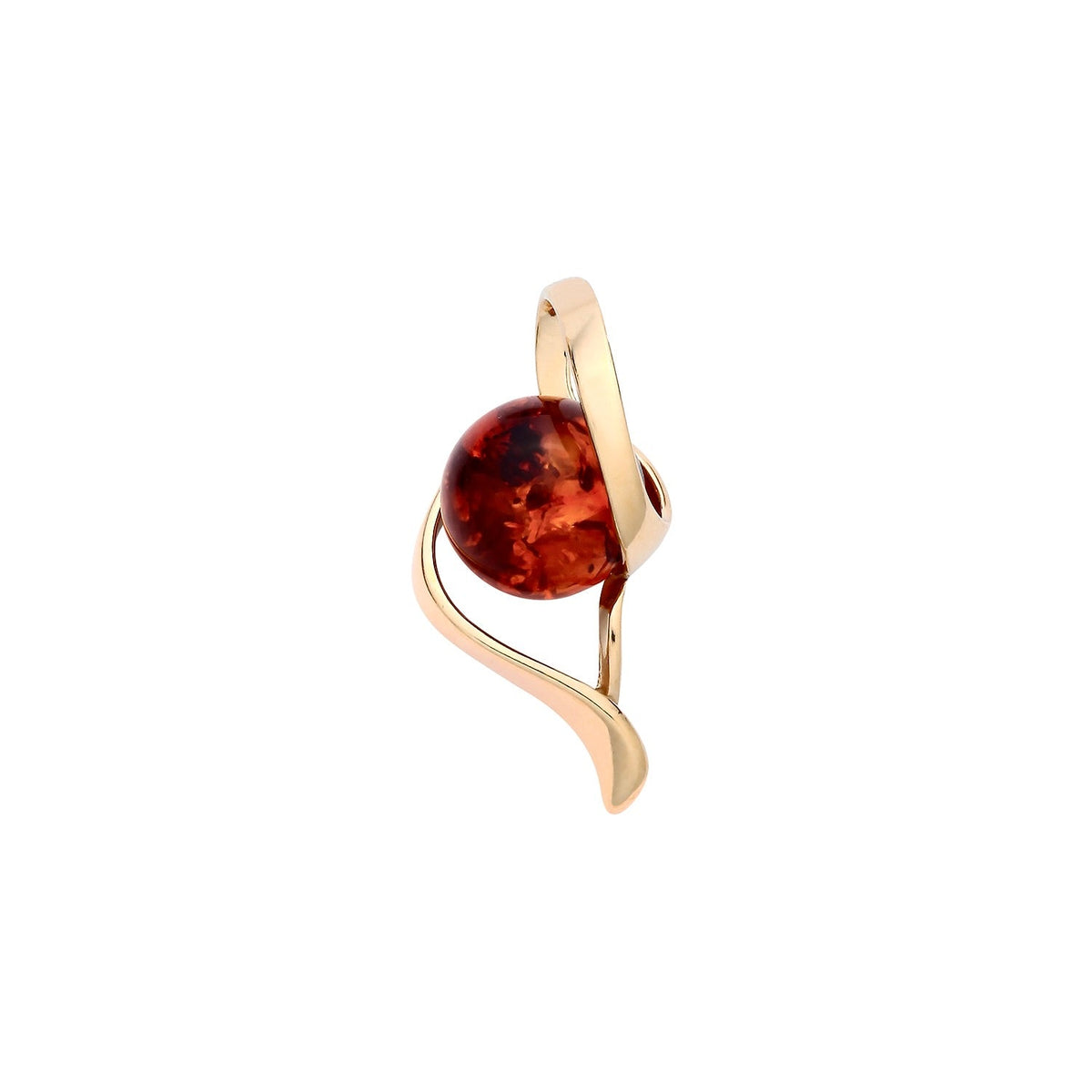 Gold Plated Sterling Silver Natural Baltic Amber Round Cabochon Sweep Pendant