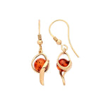 Gold Plated Sterling Silver Natural Baltic Amber Round Cabochon Sweep Drop Earrings