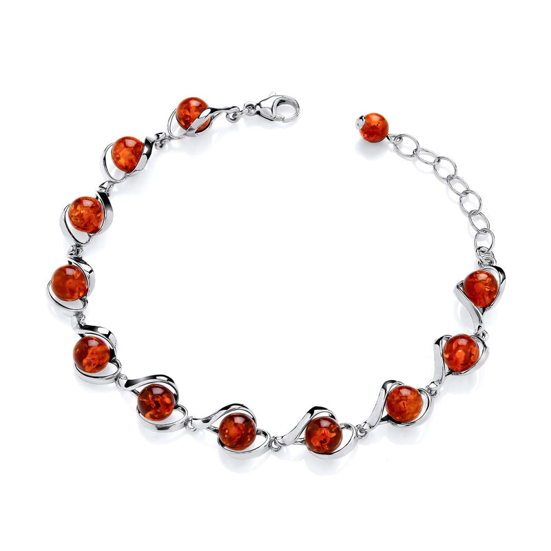 Sterling Silver Natural Baltic Amber Round Cabochon Sweep Bracelet