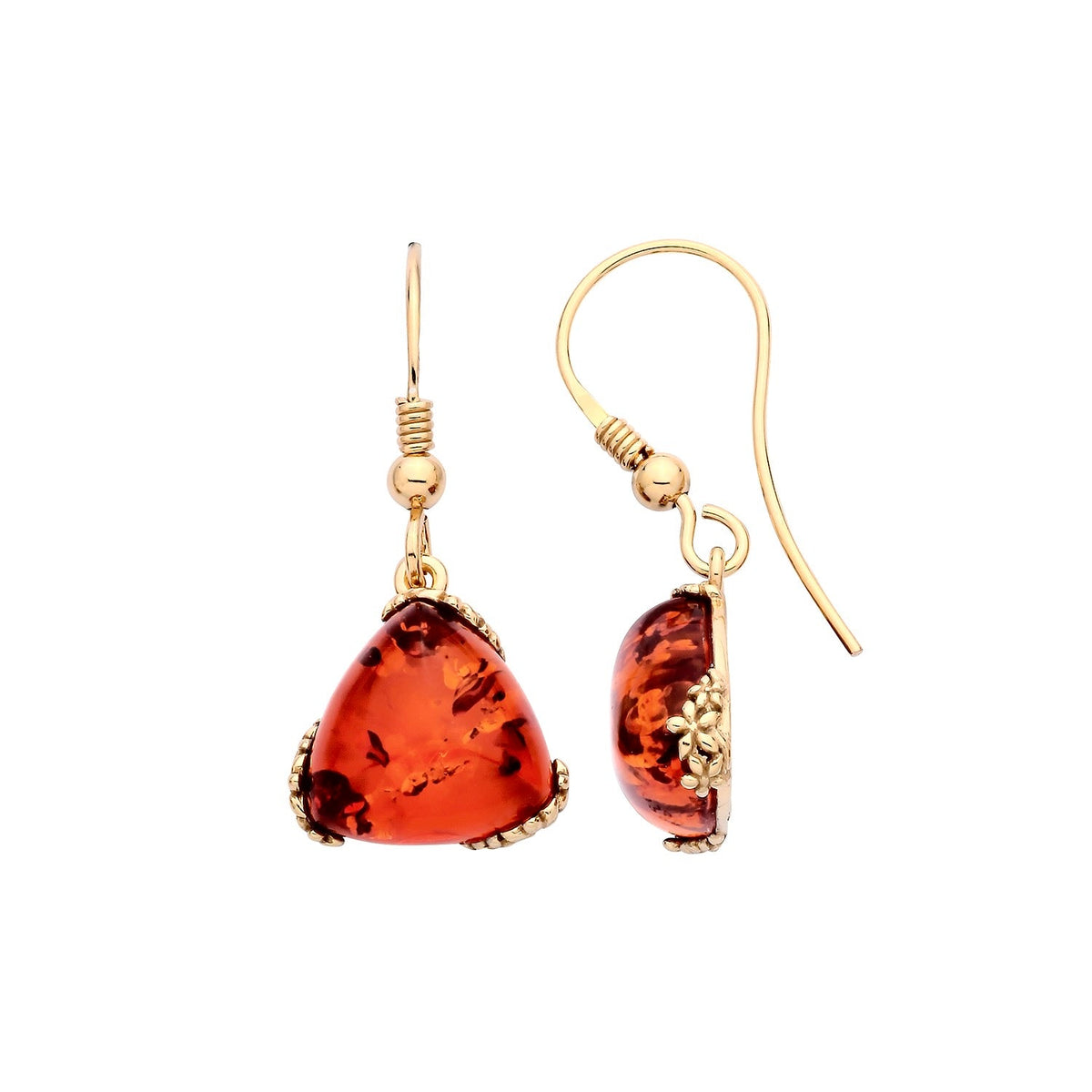 Gold Plated Sterling Silver Natural Baltic Amber Angular Triangle Drop Earrings