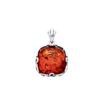 Sterling Silver Natural Baltic Amber Geometric Square Pendant