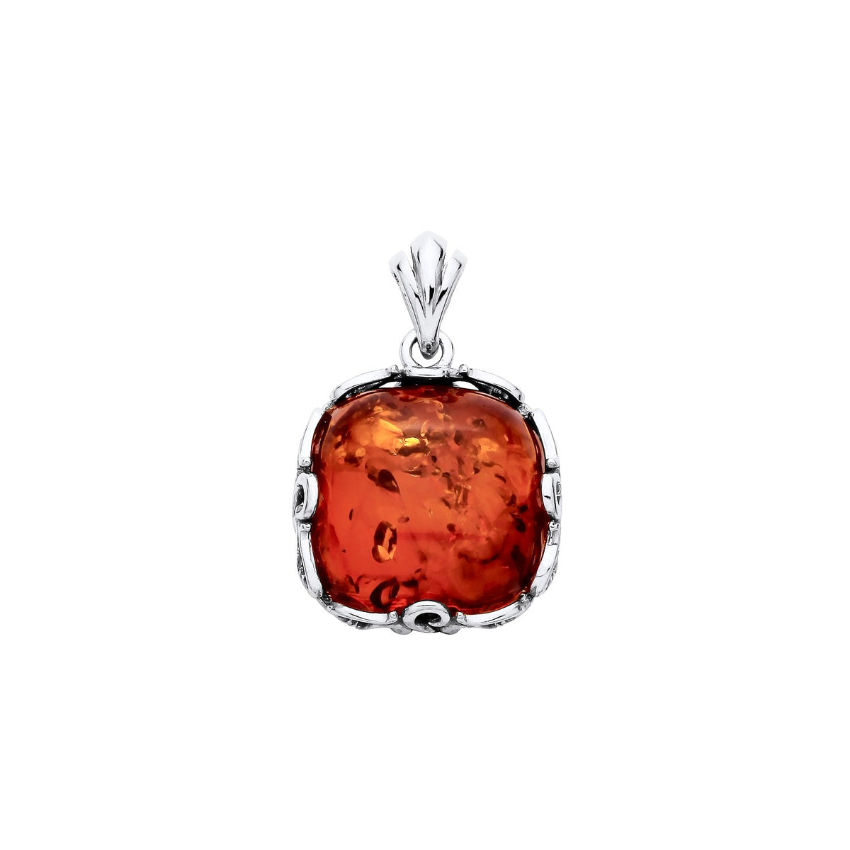 Sterling Silver Natural Baltic Amber Geometric Square Pendant