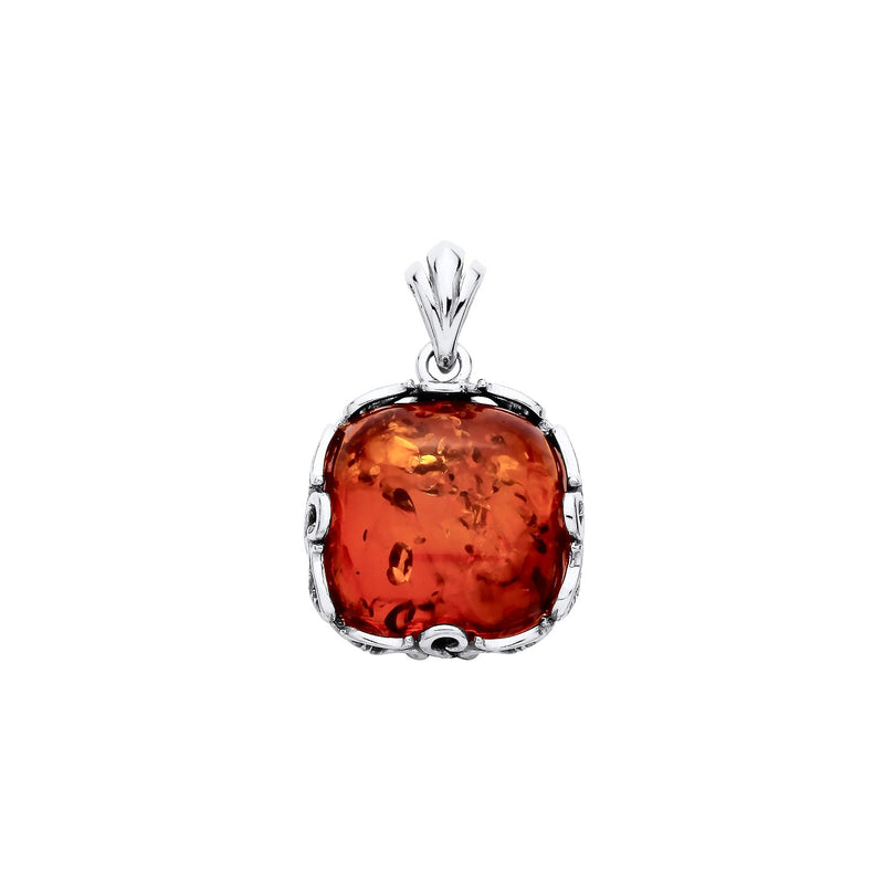 Sterling Silver Natural Baltic Amber Geometric Square Pendant
