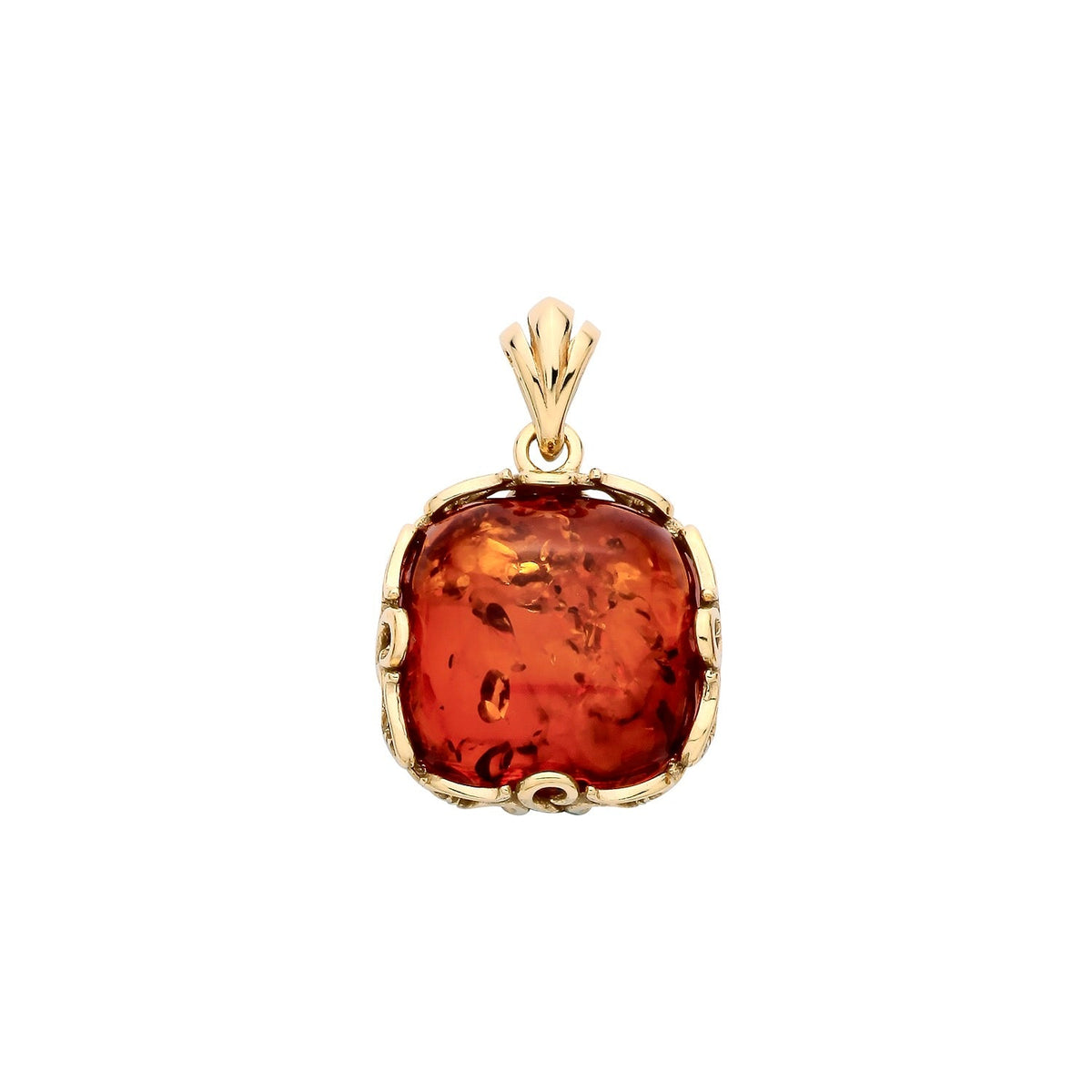 Gold Plated Sterling Silver Natural Baltic Amber Geometric Square Pendant