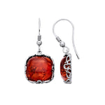 Sterling Silver Natural Baltic Amber Geometric Square Drop Earrings