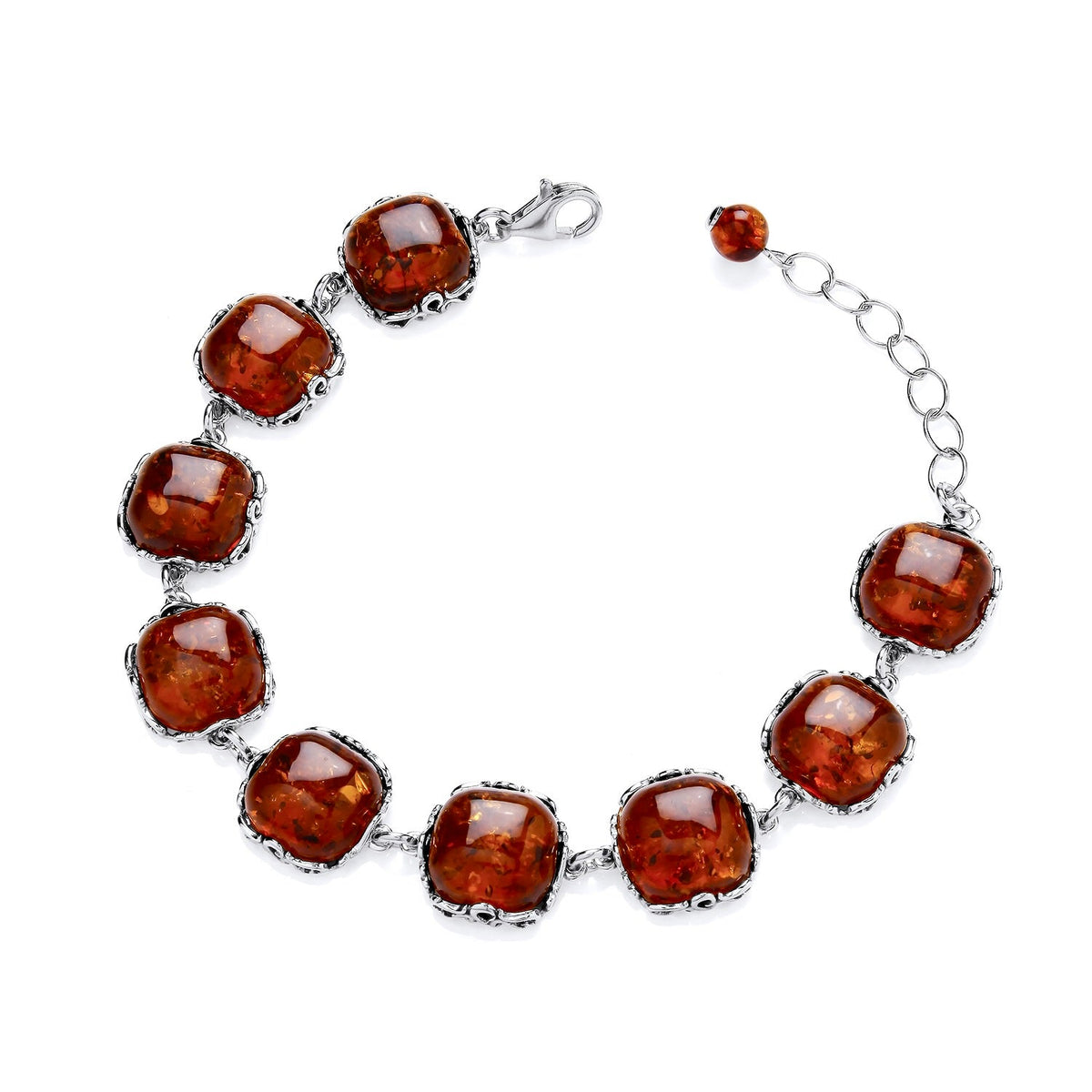 Sterling Silver Natural Baltic Amber Geometric Square Bracelet