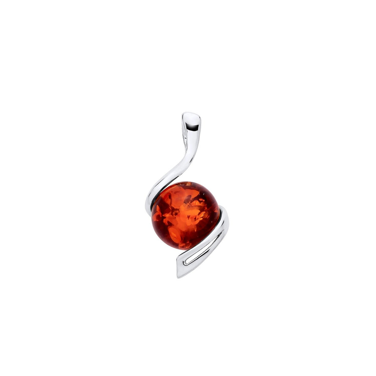 Sterling Silver Natural Baltic Amber Round Cabochon Curve Pendant