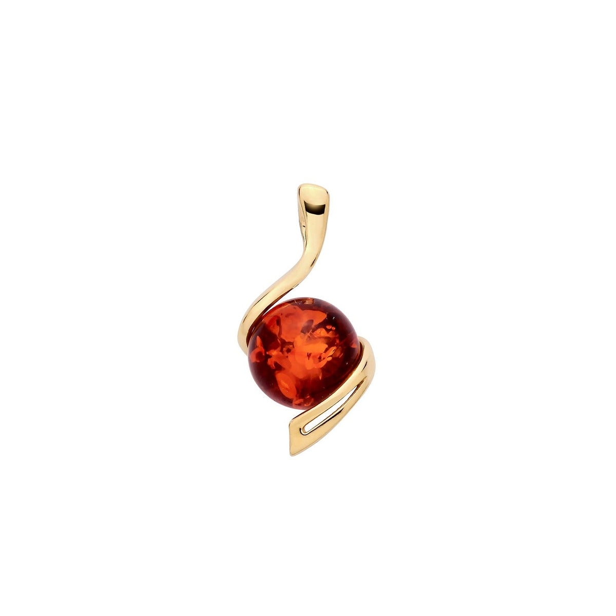 Gold Plated Sterling Silver Natural Baltic Amber Round Cabochon Curve Pendant