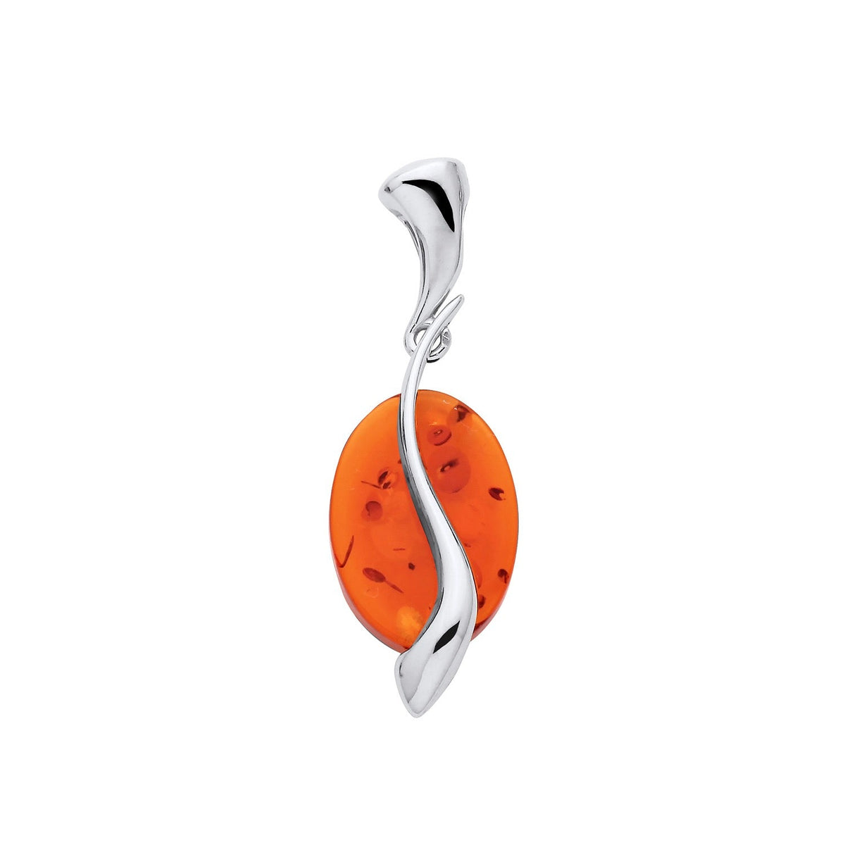 Sterling Silver Natural Baltic Amber Asymmetric Oval Sweep Pendant