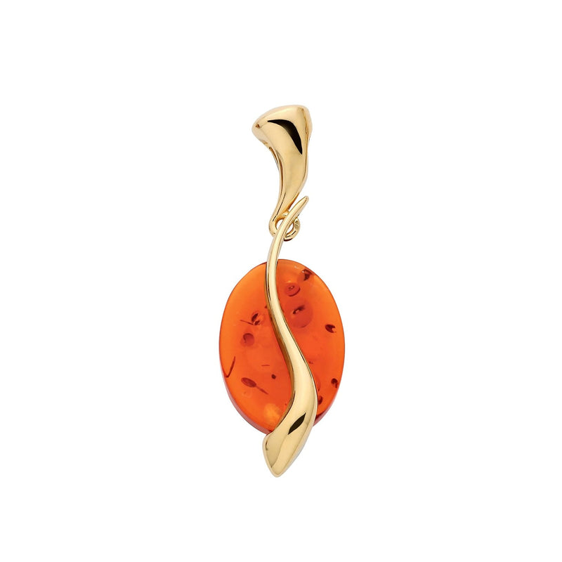Gold Plated Sterling Silver Natural Baltic Amber Asymmetric Oval Sweep Pendant