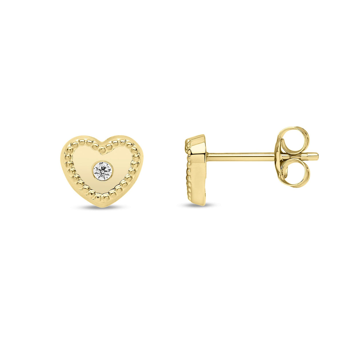 9ct Yellow Gold Cubic Zirconia Beaded Heart Stud Earrings
