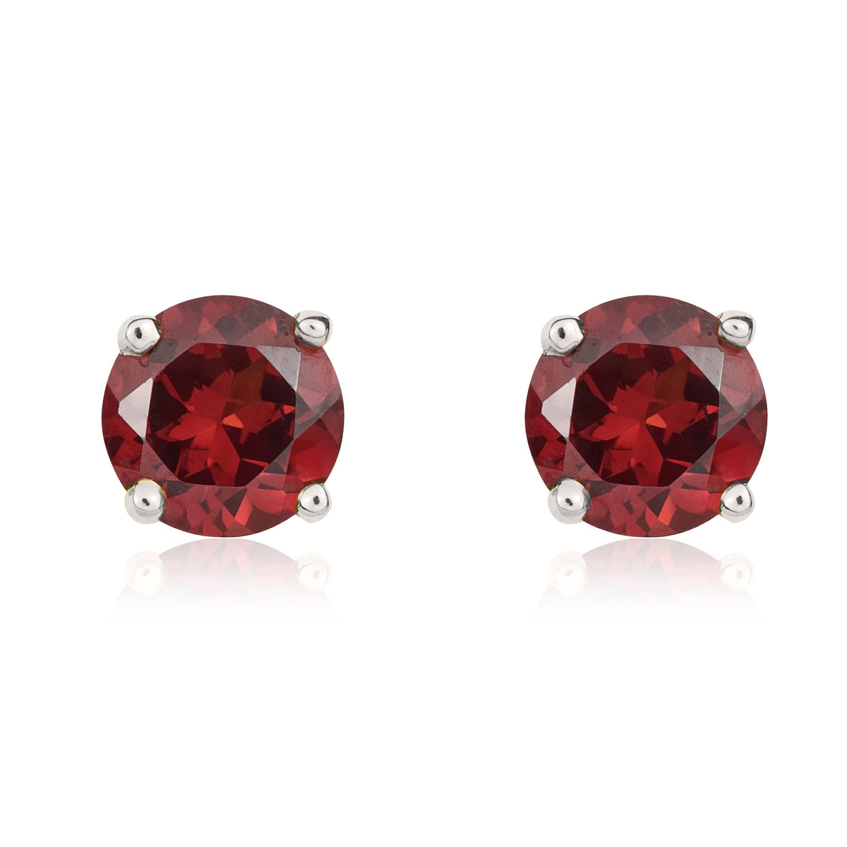 9ct White Gold Round Natural Garnet Claw Set Stud Earrings — 5mm