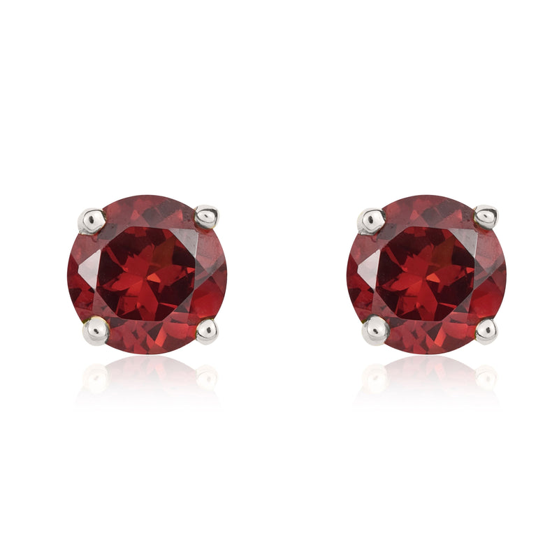 9ct White Gold Round Natural Garnet Claw Set Stud Earrings — 5mm