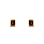 9ct Yellow Gold Octagonal Emerald Cut Natural Garnet Rubover Stud Earrings — 5x3mm