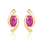 9ct Yellow Gold Oval Natural Ruby 'Eye' Stud Earrings — 6x4mm