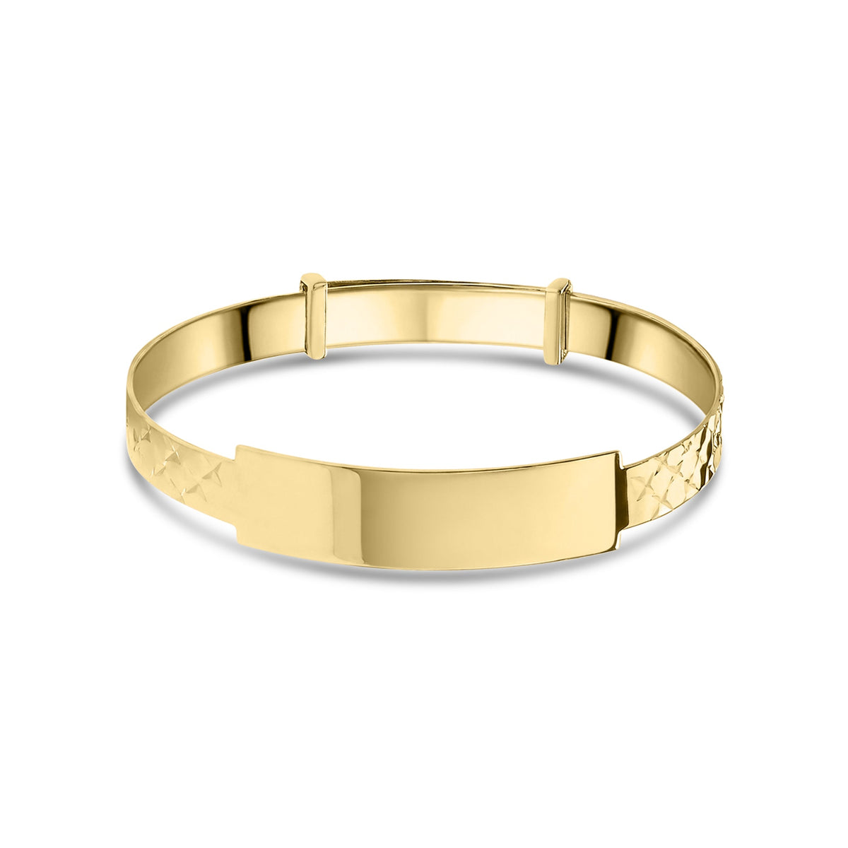9ct Yellow Gold Expandable Baby Child ID Bangle with Engraved Leaf Detail