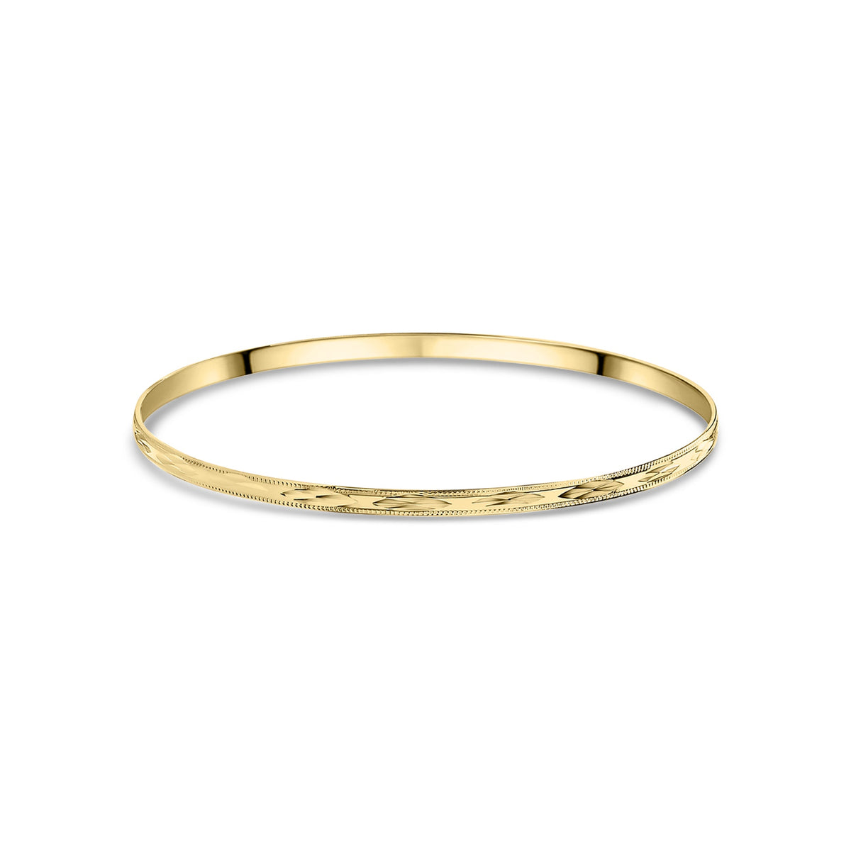 9ct Yellow Gold 3mm Diamond-Cut D-Shaped Bangle