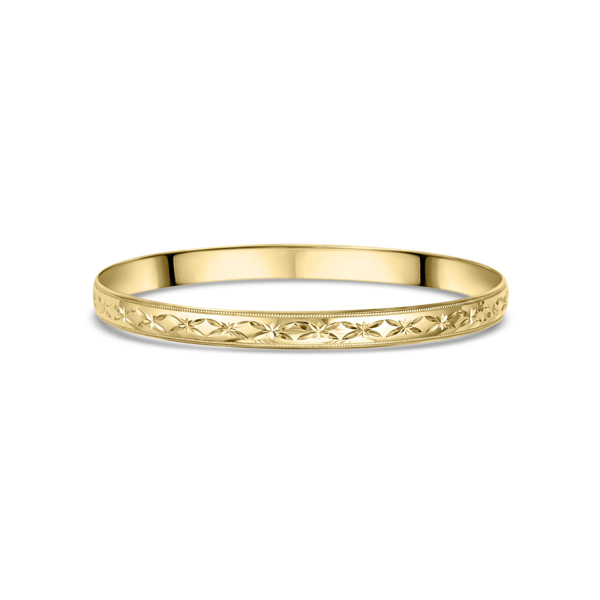 9ct Yellow Gold 6mm Diamond-Cut D-Shaped Bangle