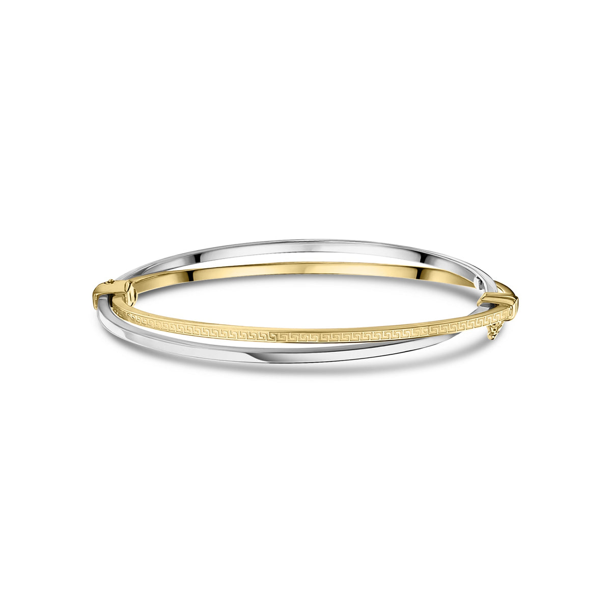 9ct Yellow and White Gold Double Row Greek Key Bangle
