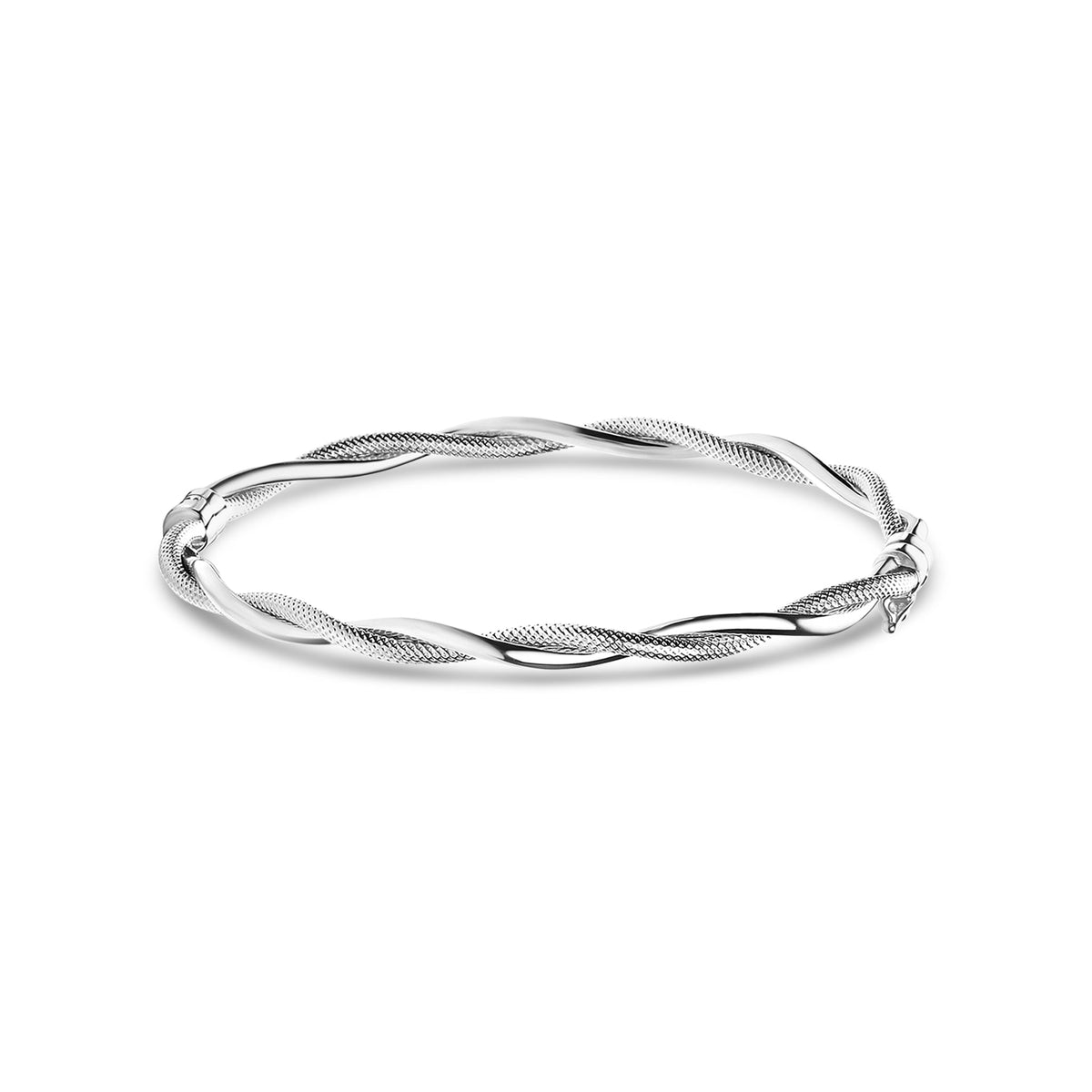 9ct White Gold Twisted Ribbed and Polished Bangle