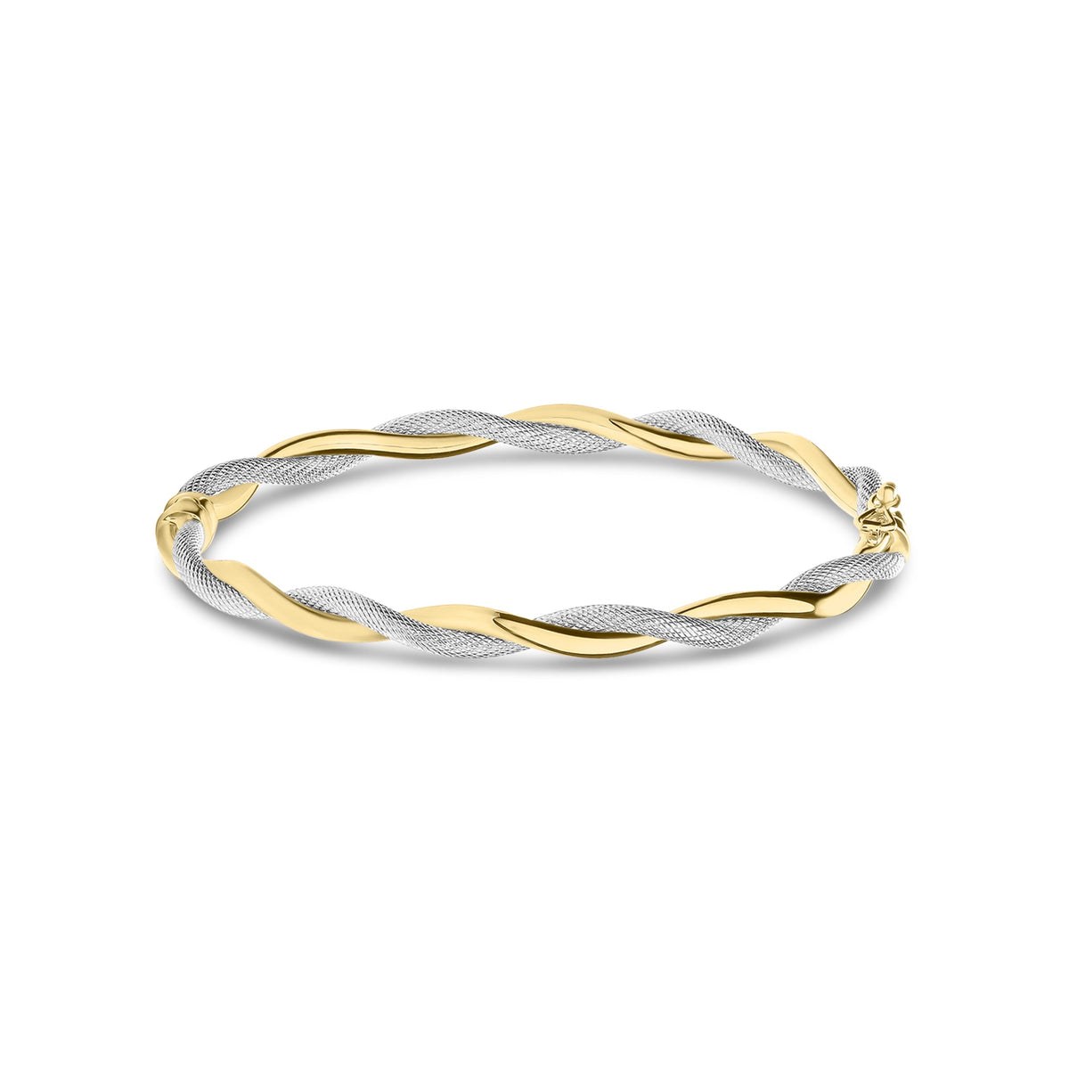 9ct Yellow and White Gold Twisted Oval Bangle