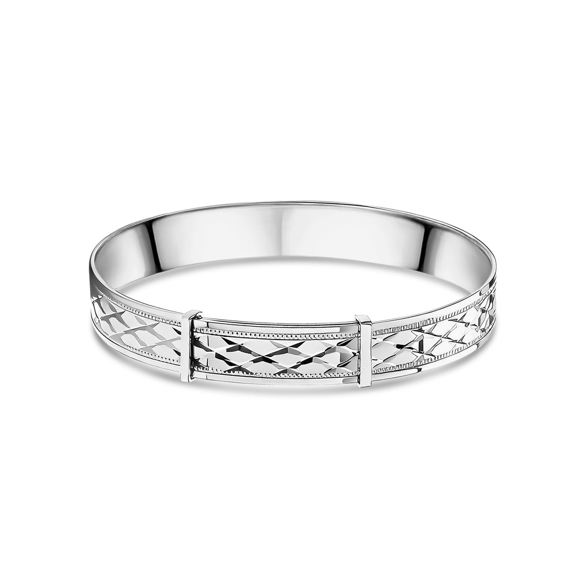 9ct White Gold Diamond-Cut Expandable Baby Child Bangle