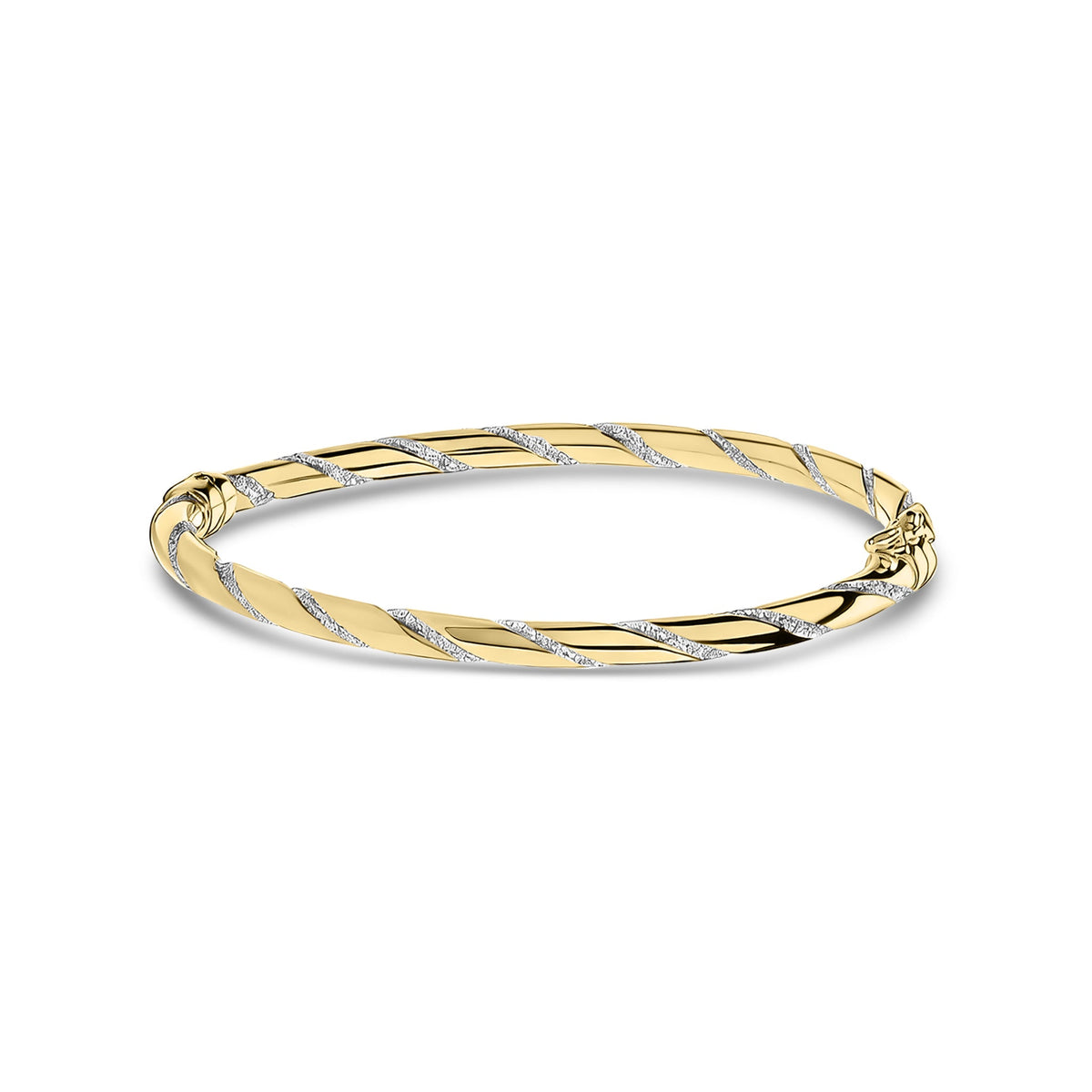 9ct Yellow and White Gold 4mm Twisted Bangle with Stardust Centre Strip