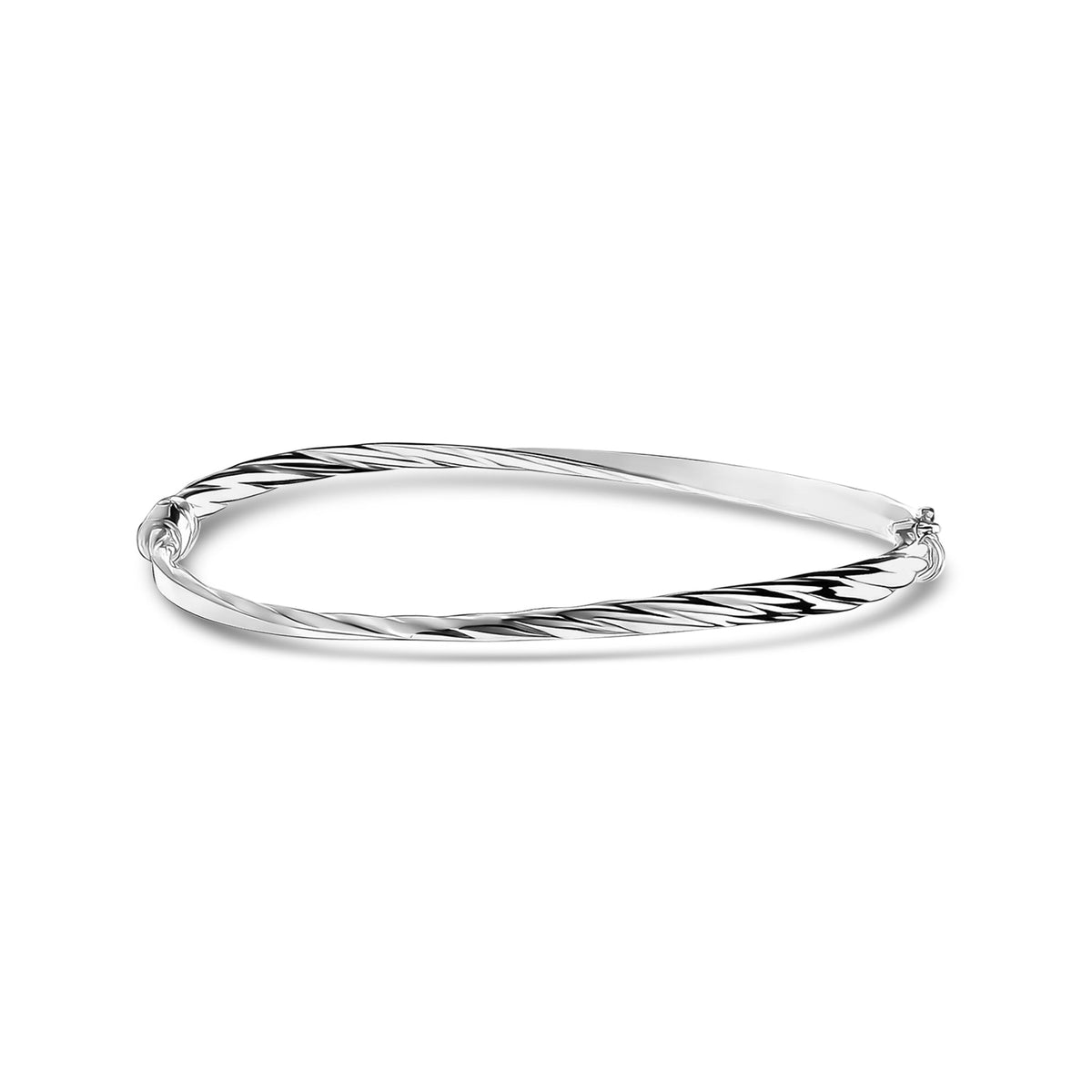 9ct White Gold 4mm Polished and Twisted Bangle