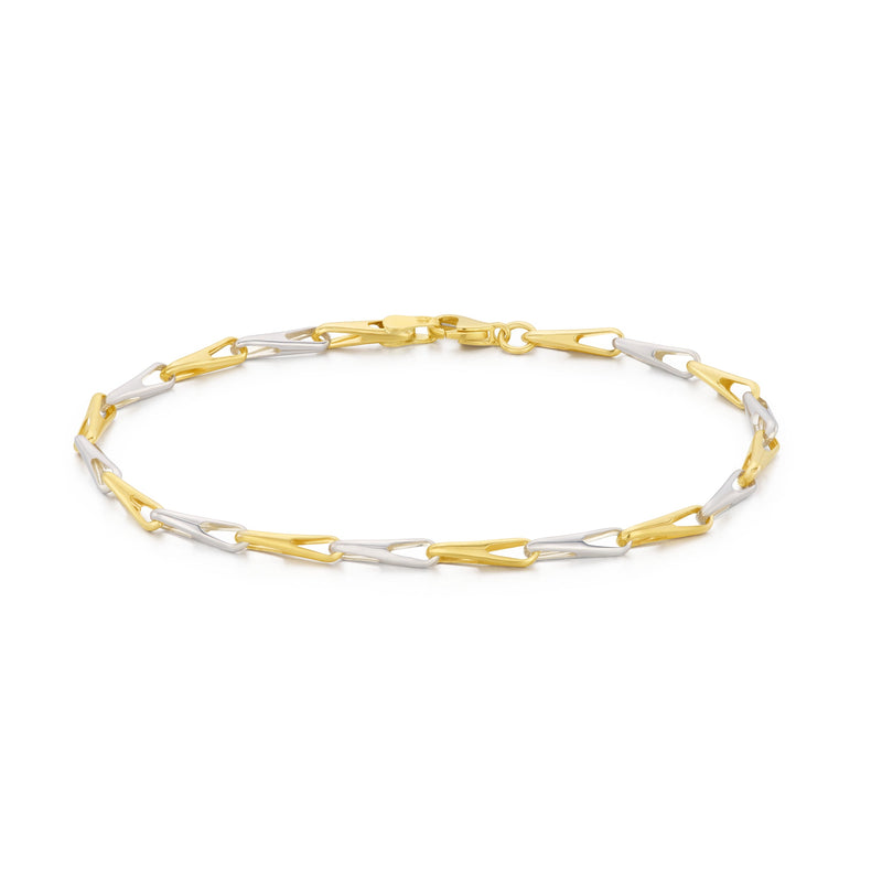 9ct Yellow & White Gold Two Tone Etched Marquise Link Bracelet