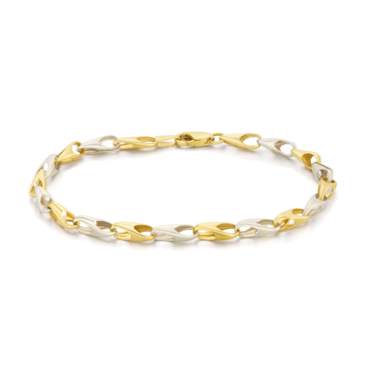 9ct Yellow & White Gold Two Tone Open Teardrop Link Bracelet