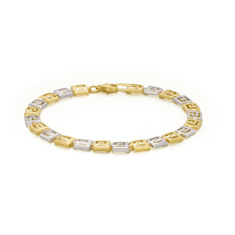 9ct Yellow & White Gold Two Tone Greek Key Bracelet