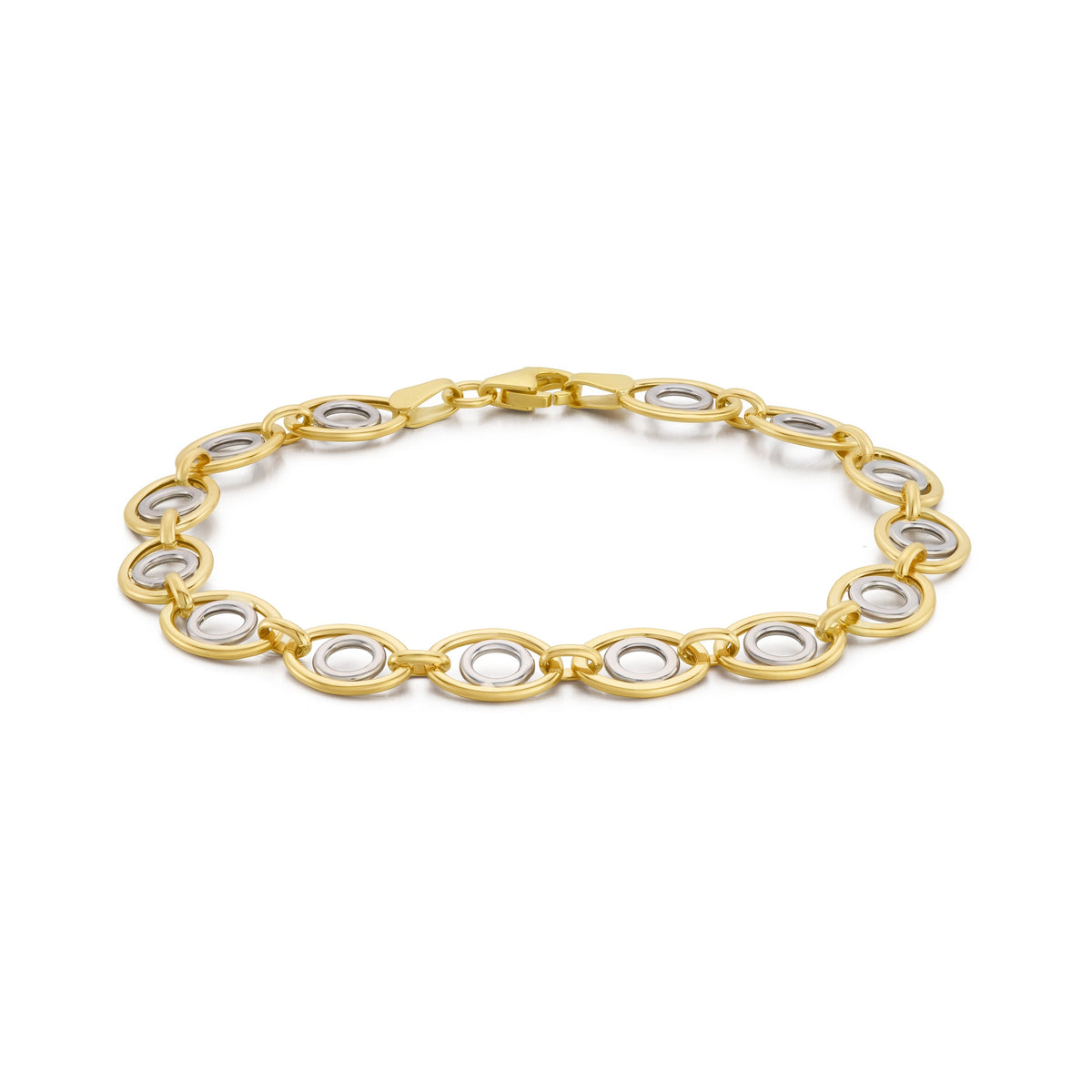 9ct Yellow & White Gold Two Tone Oval Link Bracelet