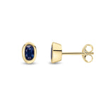 9ct Yellow Gold Oval Natural Sapphire Rubover Stud Earrings — 5x3mm