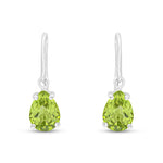 9ct White Gold Pear Shaped Natural Peridot Claw Wire Hook Drop Earrings