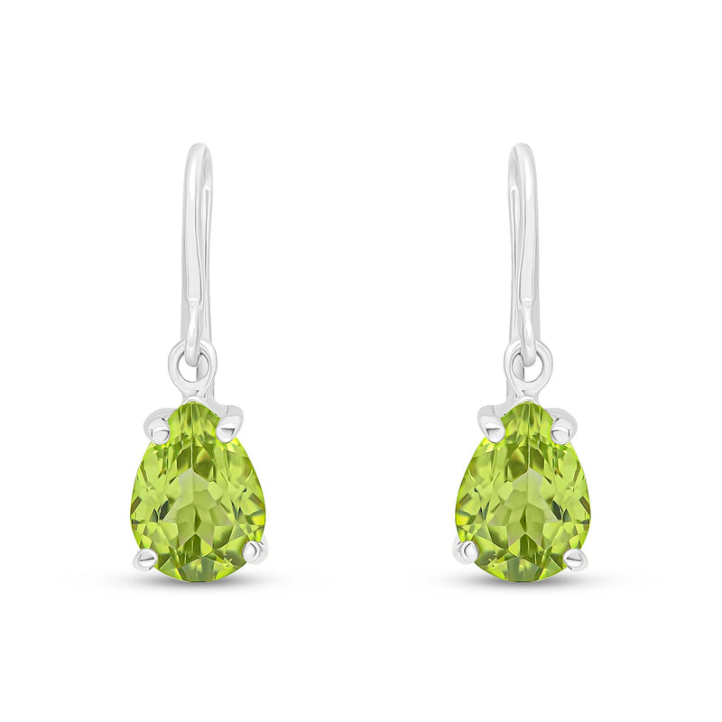 9ct White Gold Pear Shaped Natural Peridot Claw Wire Hook Drop Earrings