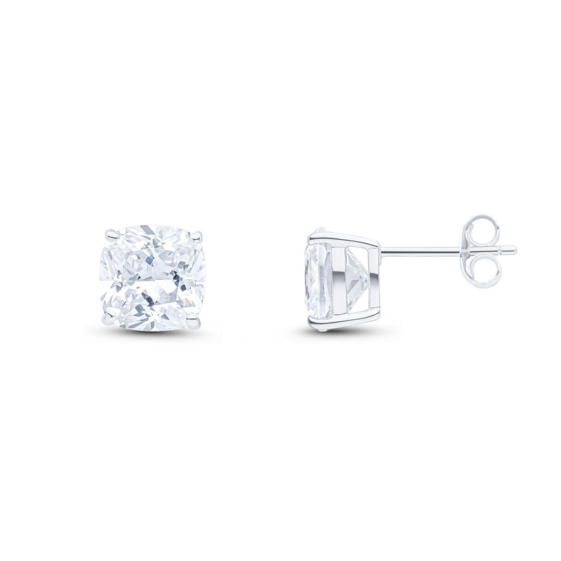 9ct White Gold Cushion Cubic Zirconia CZ Claw Stud Earrings — 8mm