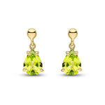 9ct Yellow Gold Pear Shaped Natural Peridot Claw Drop Earrings — 7x5mm