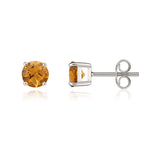 9ct White Gold Round Natural Citrine Claw Set Stud Earrings — 5mm