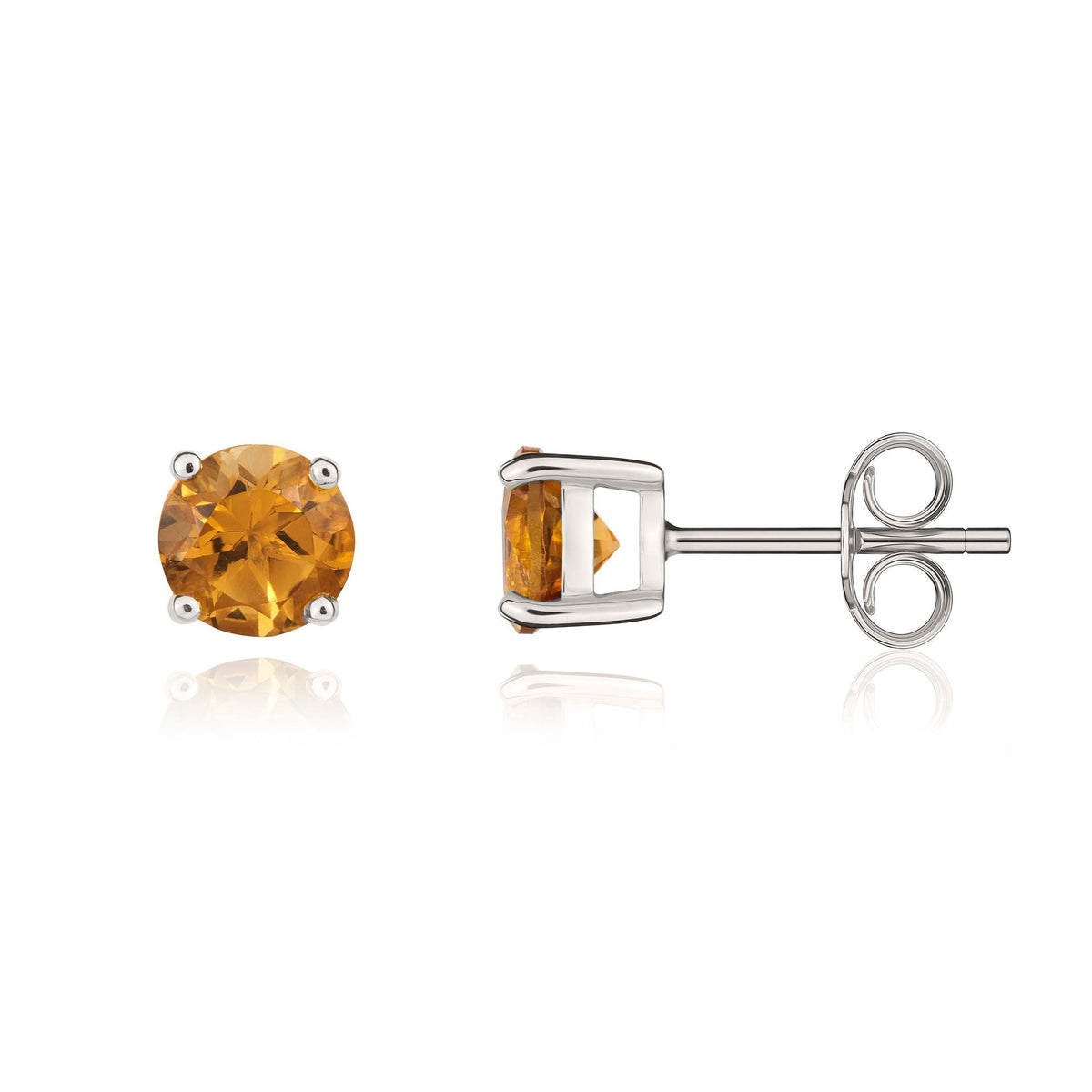 9ct White Gold Round Natural Citrine Claw Set Stud Earrings — 5mm