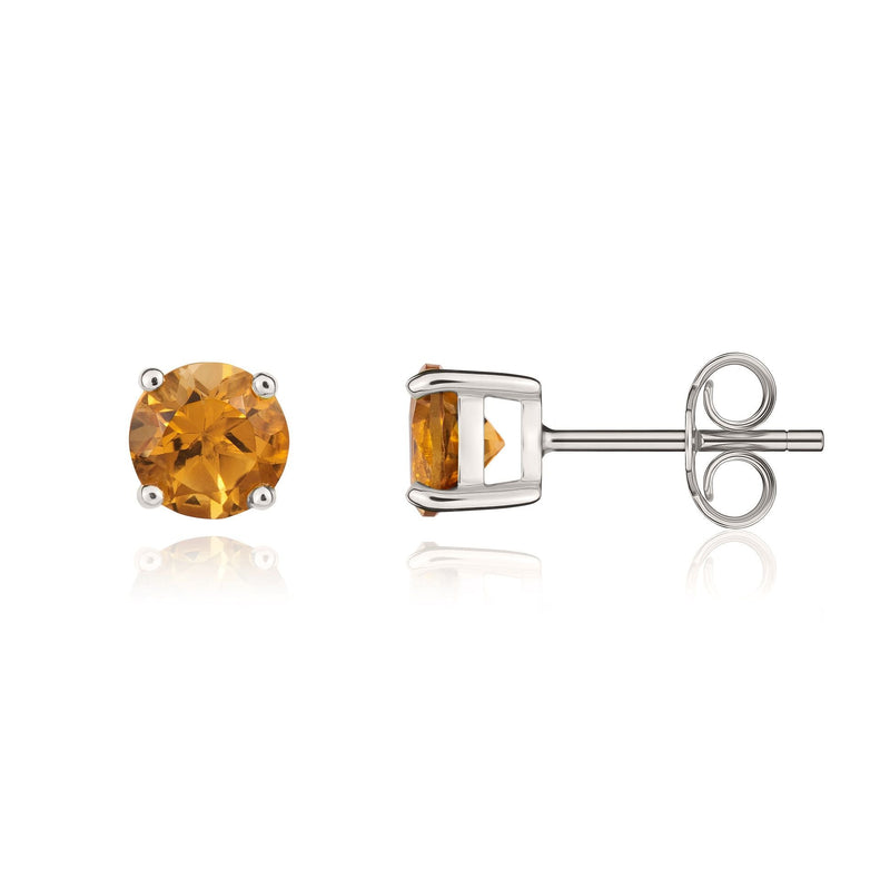 9ct White Gold Round Natural Citrine Claw Set Stud Earrings — 5mm
