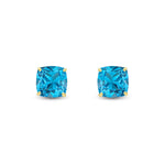 9ct Yellow Gold Cushion Natural Swiss Blue Topaz Claw Stud Earrings — 8mm