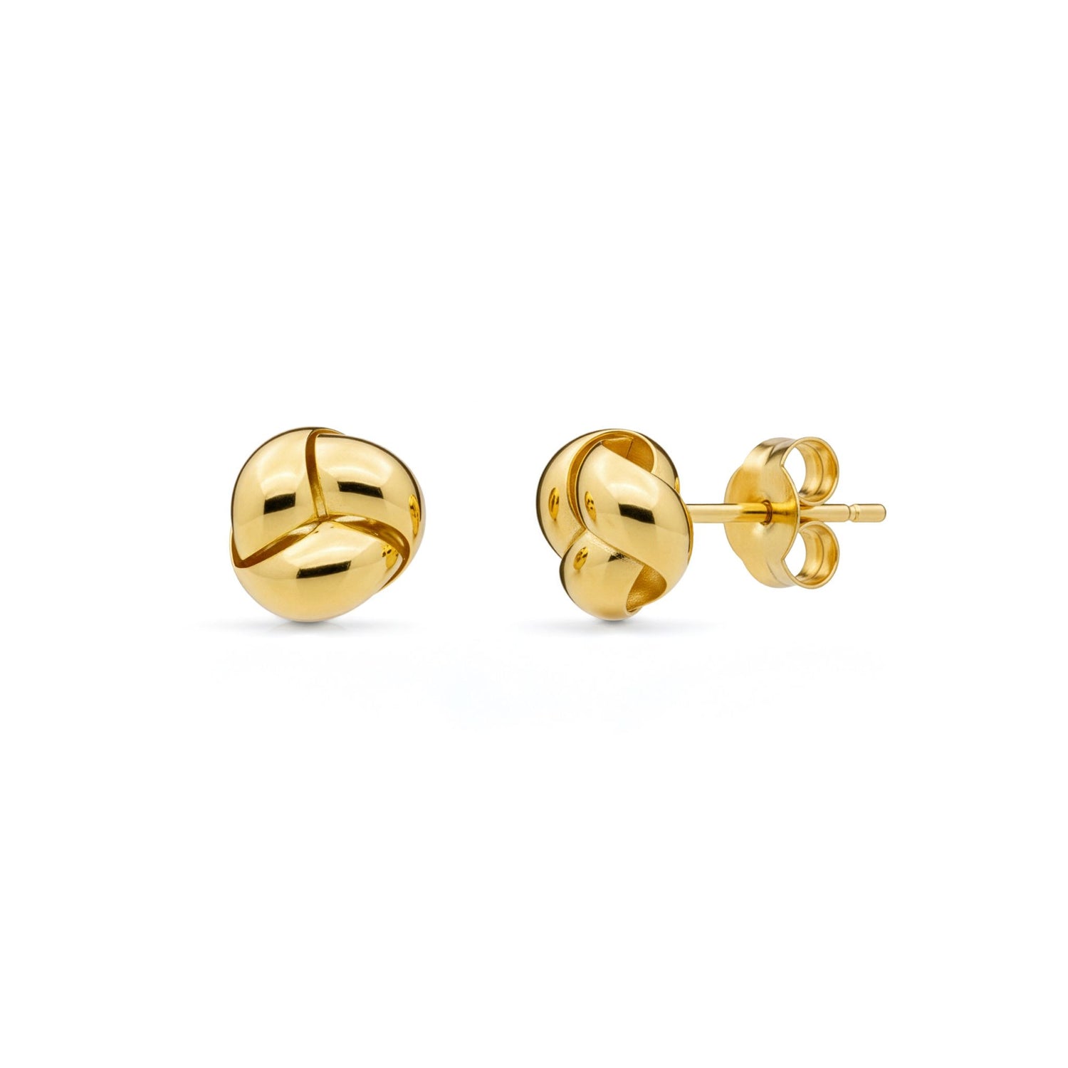 9ct Yellow Gold Polished Domed 3-Strand Crossover Knot Stud Earrings — 8mm