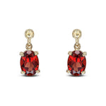 9ct Yellow Gold Oval Natural Garnet Claw Drop Earrings — 7x5mm