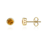9ct Yellow Gold Round Natural Citrine Rubover Stud Earrings — 4mm
