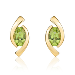 9ct Yellow Gold Oval Natural Peridot 'Eye' Stud Earrings — 6x4mm