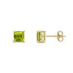 9ct Yellow Gold Square Natural Peridot Claw Stud Earrings — 5mm
